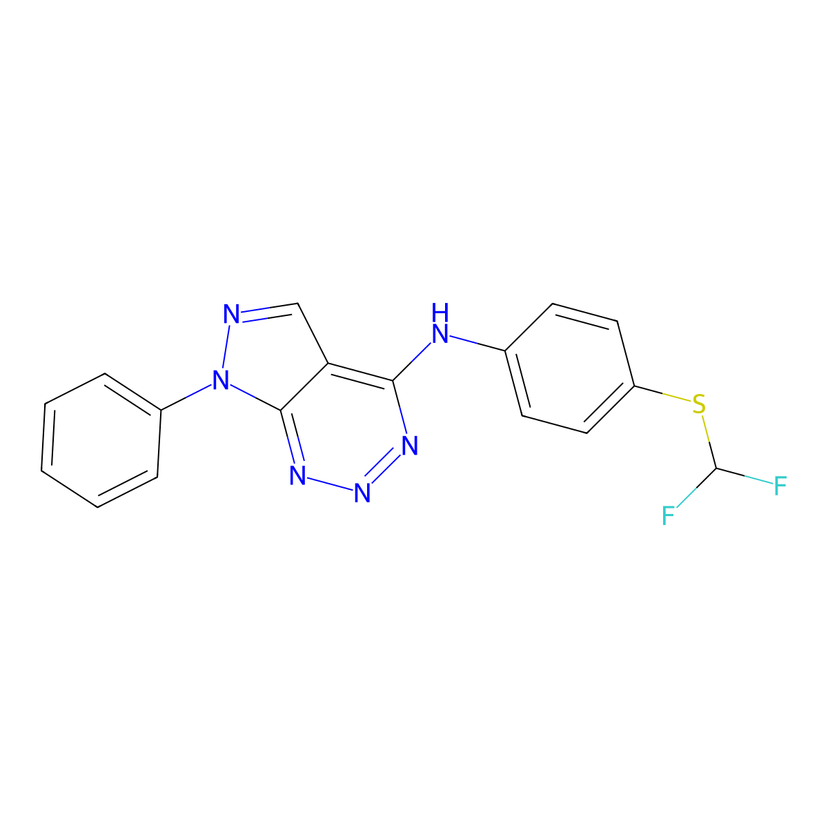 N-(4-((difluoromethyl)thio)phenyl)-7-phenyl-7H-pyrazolo[3,4-d][1,2,3]triazin-4-amine molecular structure, CAS 1251578-64-9