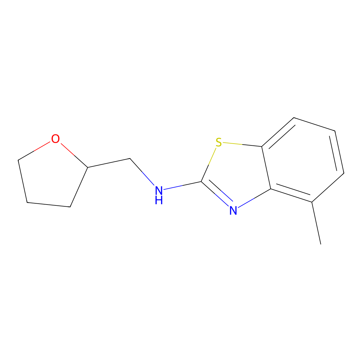 4-methyl-N-((tetrahydrofuran-2-yl)methyl)benzo[d]thiazol-2-amine molecular structure, CAS 1251578-66-1