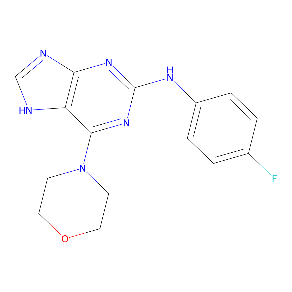 N-(4-fluorophenyl)-6-morpholino-9H-purin-2-amine molecular structure, CAS 1251578-67-2
