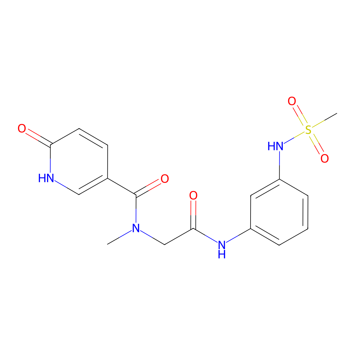 N-methyl-N-(2-((3-(methylsulfonamido)phenyl)amino)-2-oxoethyl)-6-oxo-1,6-dihydropyridine-3-carboxamide molecular structure, CAS 1251578-75-2