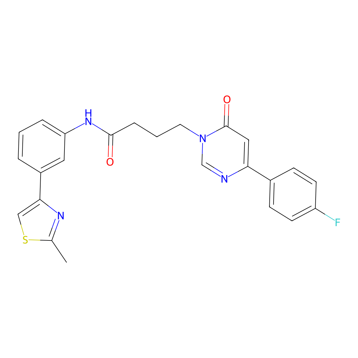 4-(4-(4-fluorophenyl)-6-oxopyrimidin-1(6H)-yl)-N-(3-(2-methylthiazol-4-yl)phenyl)butanamide molecular structure, CAS 1251578-79-6