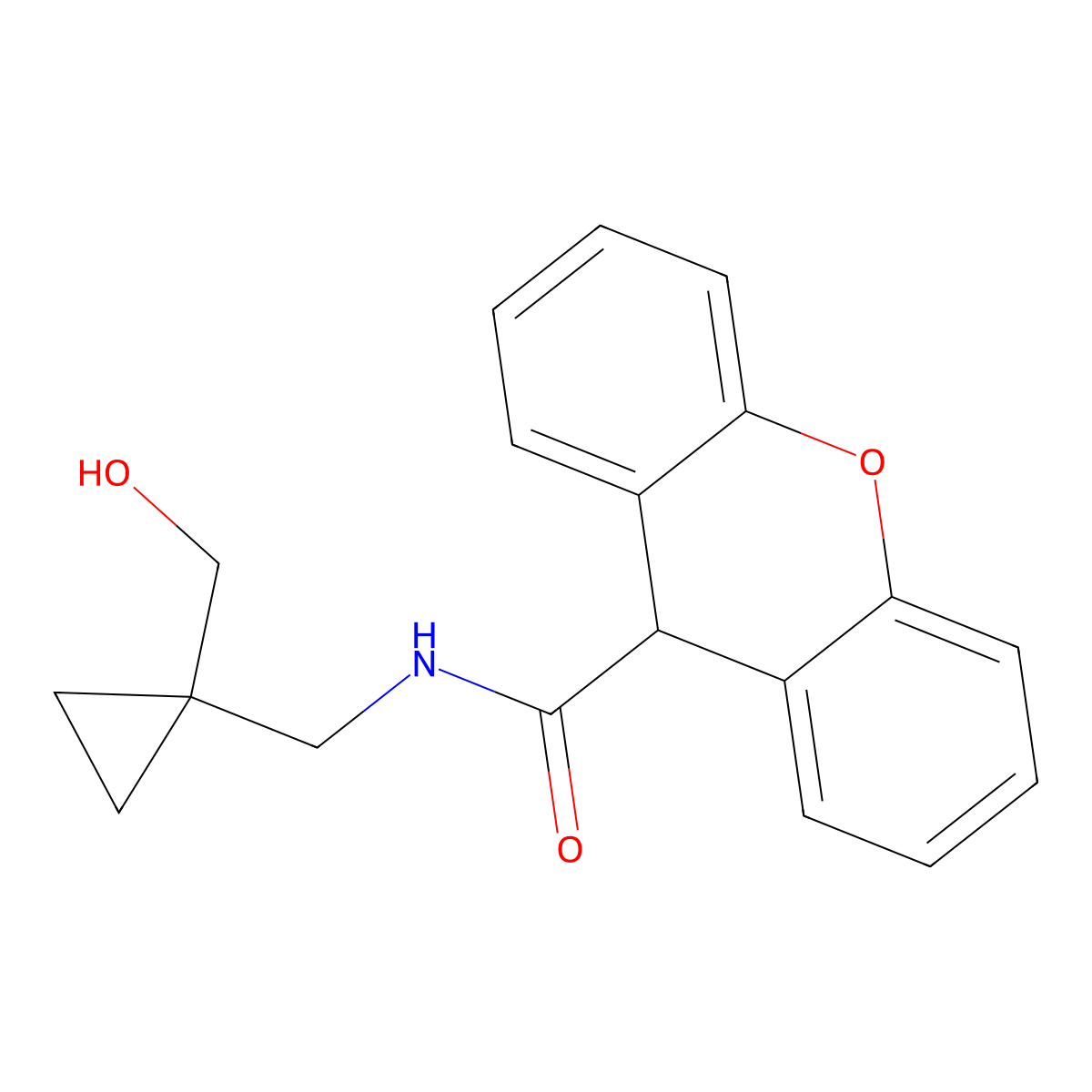 N-((1-(hydroxymethyl)cyclopropyl)methyl)-9H-xanthene-9-carboxamide molecular structure, CAS 1251578-81-0