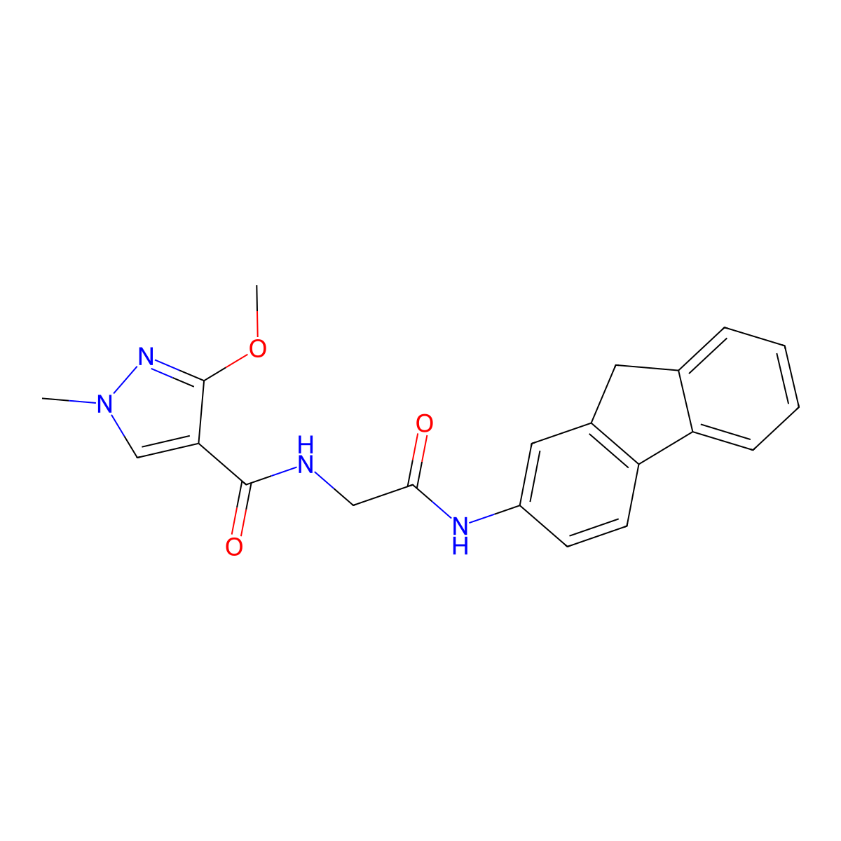 N-(2-((9H-fluoren-2-yl)amino)-2-oxoethyl)-3-methoxy-1-methyl-1H-pyrazole-4-carboxamide molecular structure, CAS 1251578-82-1
