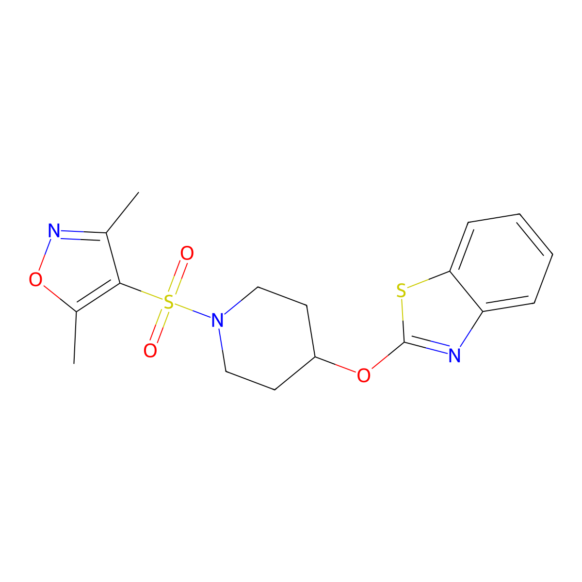 4-((4-(Benzo[d]thiazol-2-yloxy)piperidin-1-yl)sulfonyl)-3,5-dimethylisoxazole molecular structure, CAS 1251578-84-3