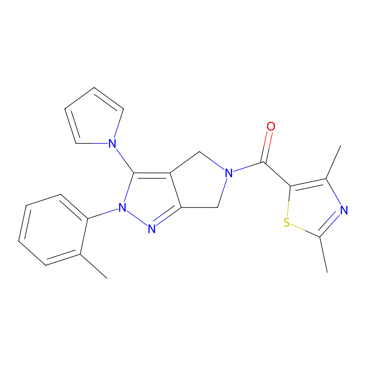 (3-(1H-pyrrol-1-yl)-2-(o-tolyl)pyrrolo[3,4-c]pyrazol-5(2H,4H,6H)-yl)(2,4-dimethylthiazol-5-yl)methanone molecular structure, CAS 1251578-86-5