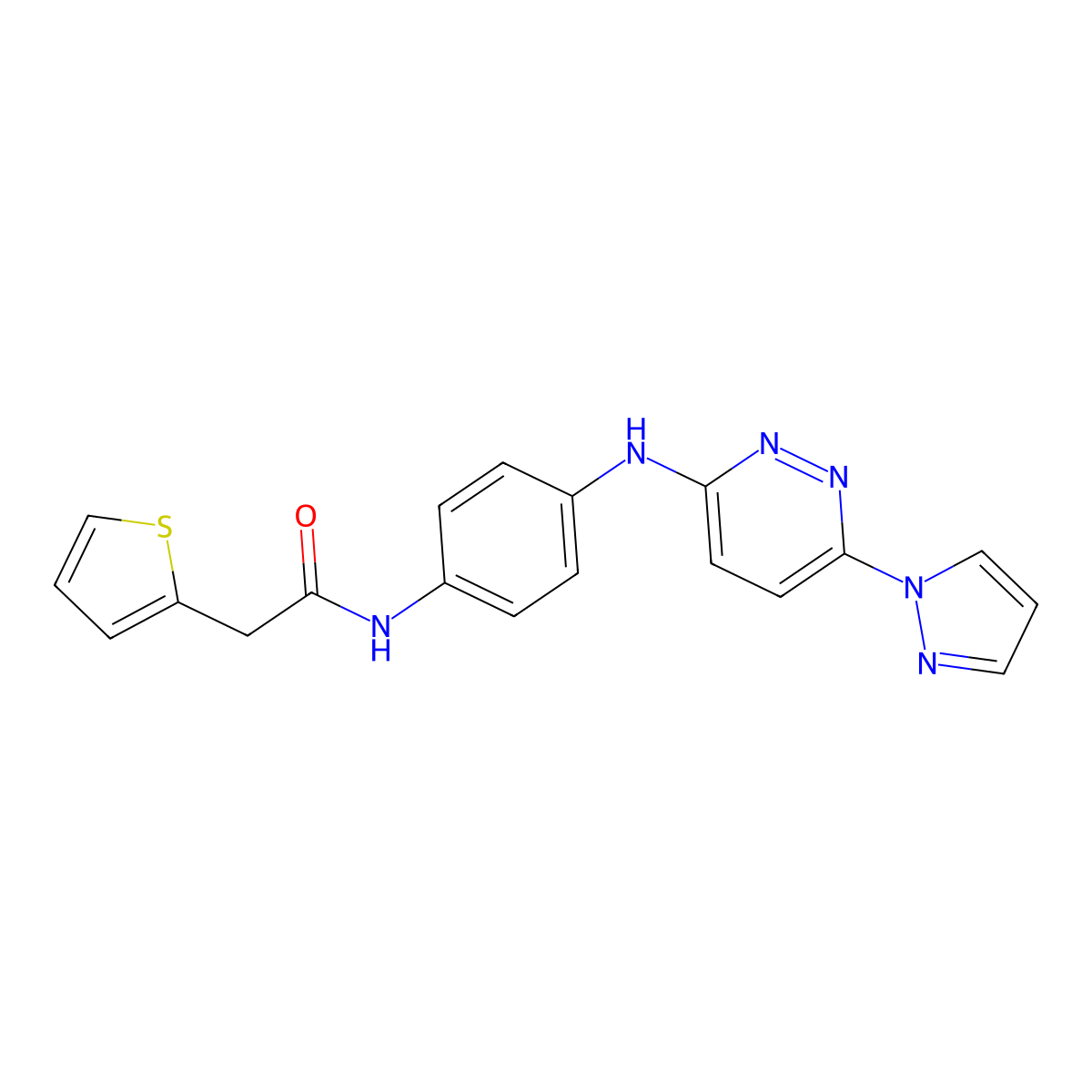N-(4-{[6-(1H-pyrazol-1-yl)pyridazin-3-yl]amino}phenyl)-2-(thiophen-2-yl)acetamide molecular structure, CAS 1251578-87-6