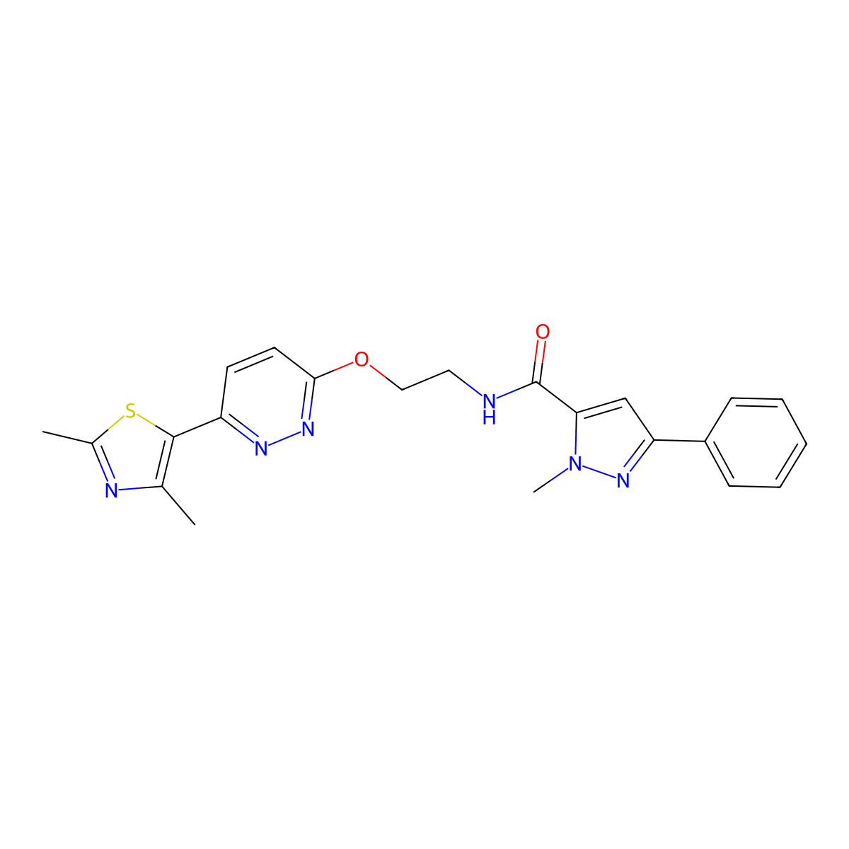 N-(2-((6-(2,4-dimethylthiazol-5-yl)pyridazin-3-yl)oxy)ethyl)-1-methyl-3-phenyl-1H-pyrazole-5-carboxamide molecular structure, CAS 1251578-95-6