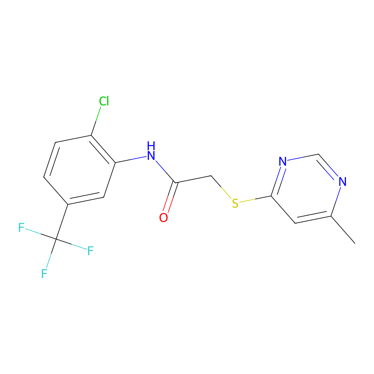 N-(2-chloro-5-(trifluoromethyl)phenyl)-2-((6-methylpyrimidin-4-yl)thio)acetamide molecular structure, CAS 1251578-98-9