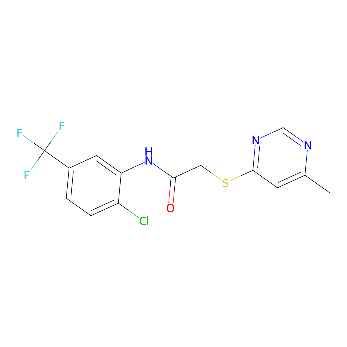 N-(2-chloro-5-(trifluoromethyl)phenyl)-2-((6-methylpyrimidin-4-yl)thio)acetamide molecular structure, CAS 1251578-98-9