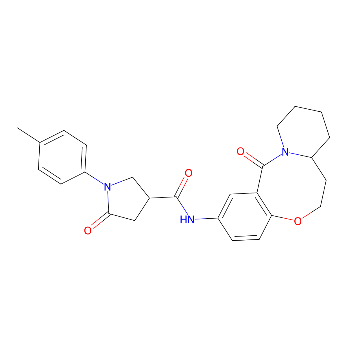 1-(4-methylphenyl)-5-oxo-N-{2-oxo-9-oxa-1-azatricyclo[10.4.0.0^{3,8}]hexadeca-3,5,7-trien-5-yl}pyrrolidine-3-carboxamide molecular structure, CAS 1251579-00-6
