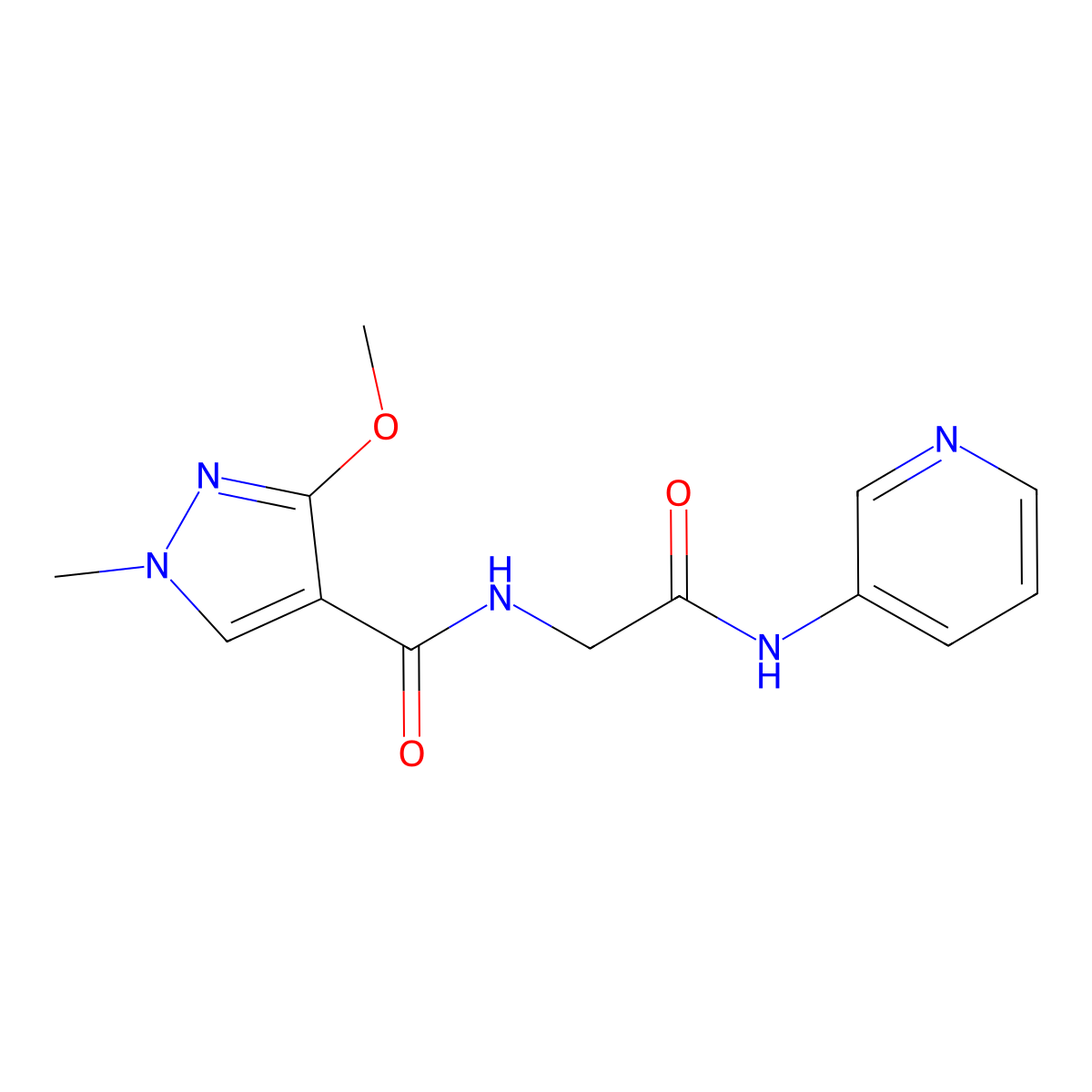 3-methoxy-1-methyl-N-(2-oxo-2-(pyridin-3-ylamino)ethyl)-1H-pyrazole-4-carboxamide molecular structure, CAS 1251579-04-0