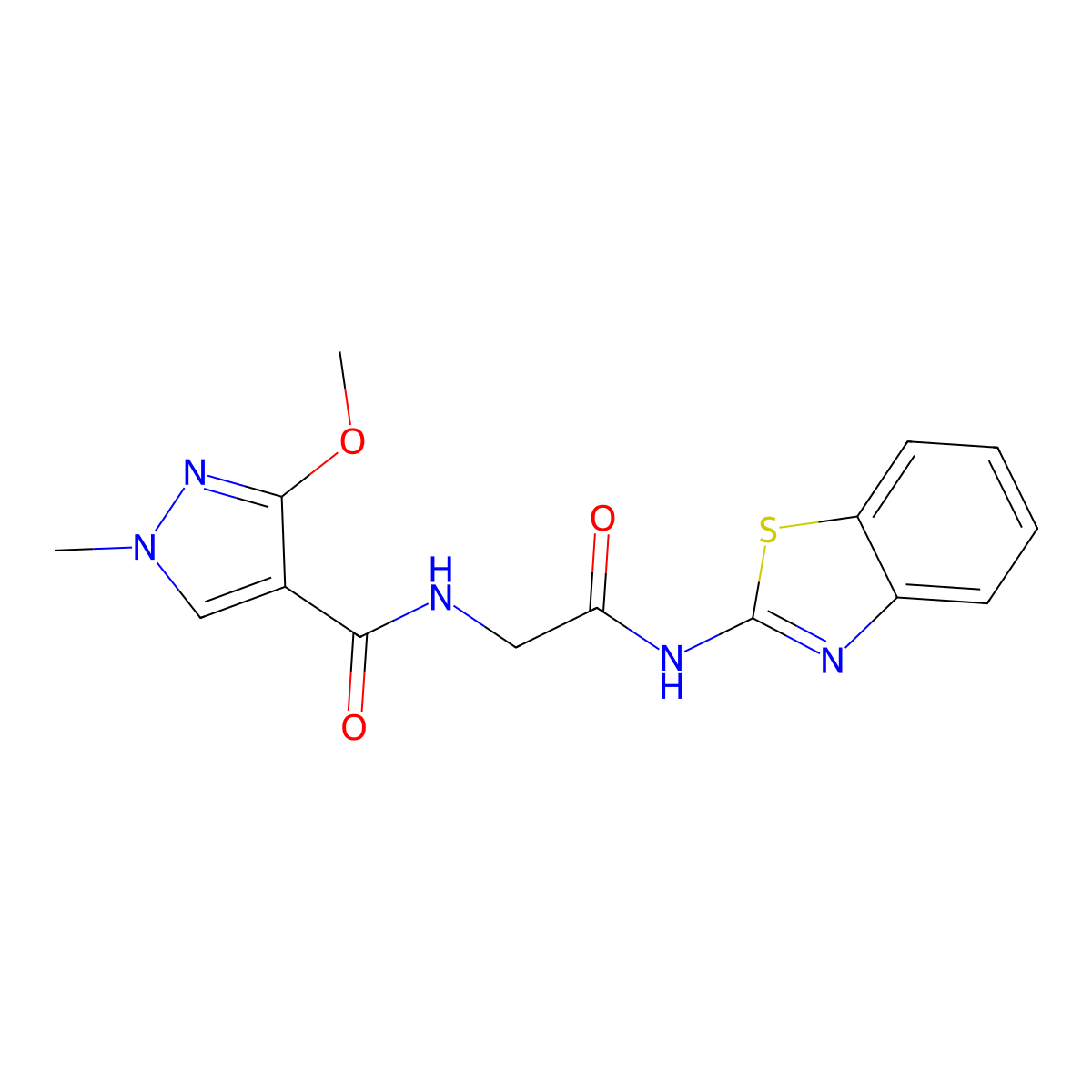 N-(2-(benzo[d]thiazol-2-ylamino)-2-oxoethyl)-3-methoxy-1-methyl-1H-pyrazole-4-carboxamide molecular structure, CAS 1251579-07-3