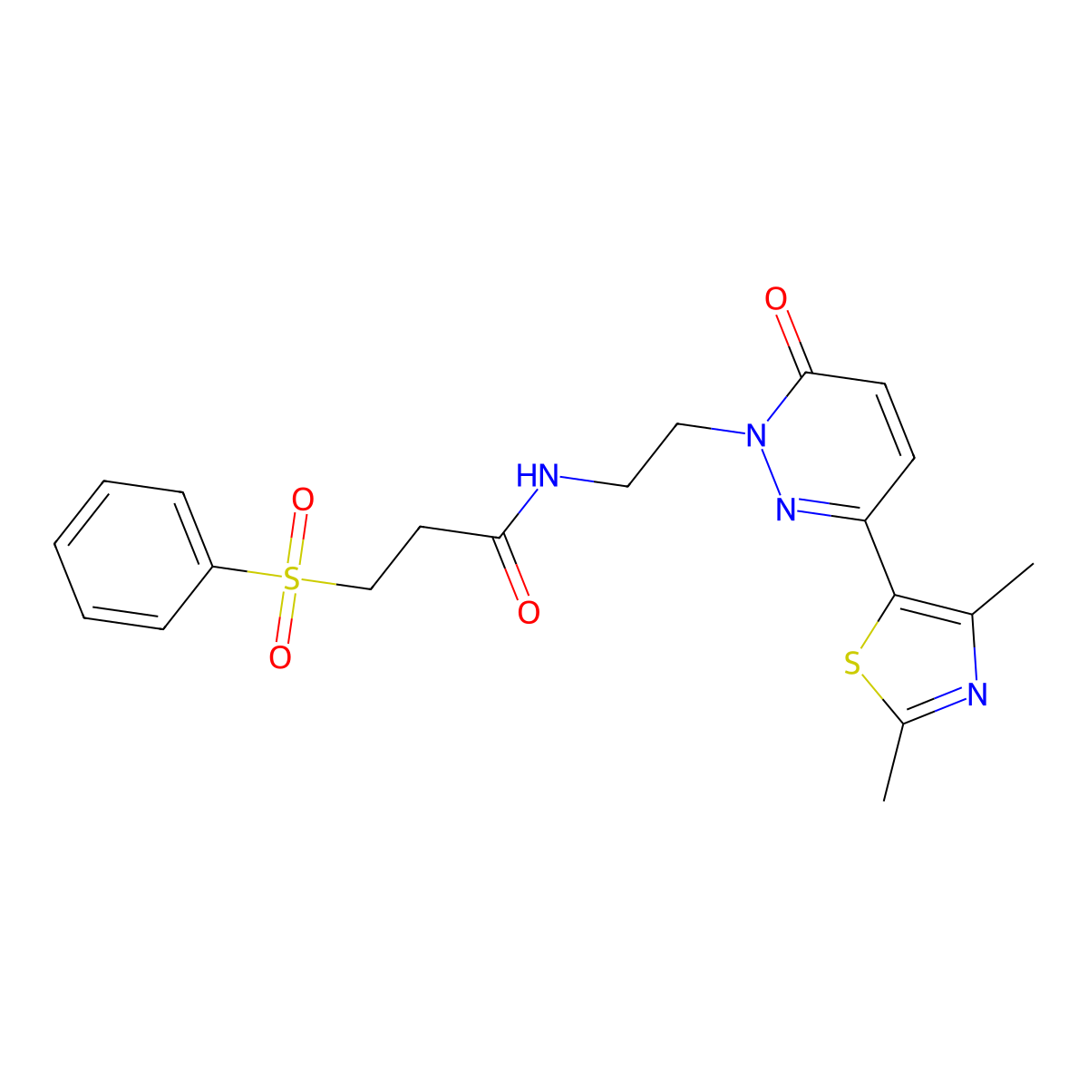 N-(2-(3-(2,4-dimethylthiazol-5-yl)-6-oxopyridazin-1(6H)-yl)ethyl)-3-(phenylsulfonyl)propanamide molecular structure, CAS 1251579-14-2