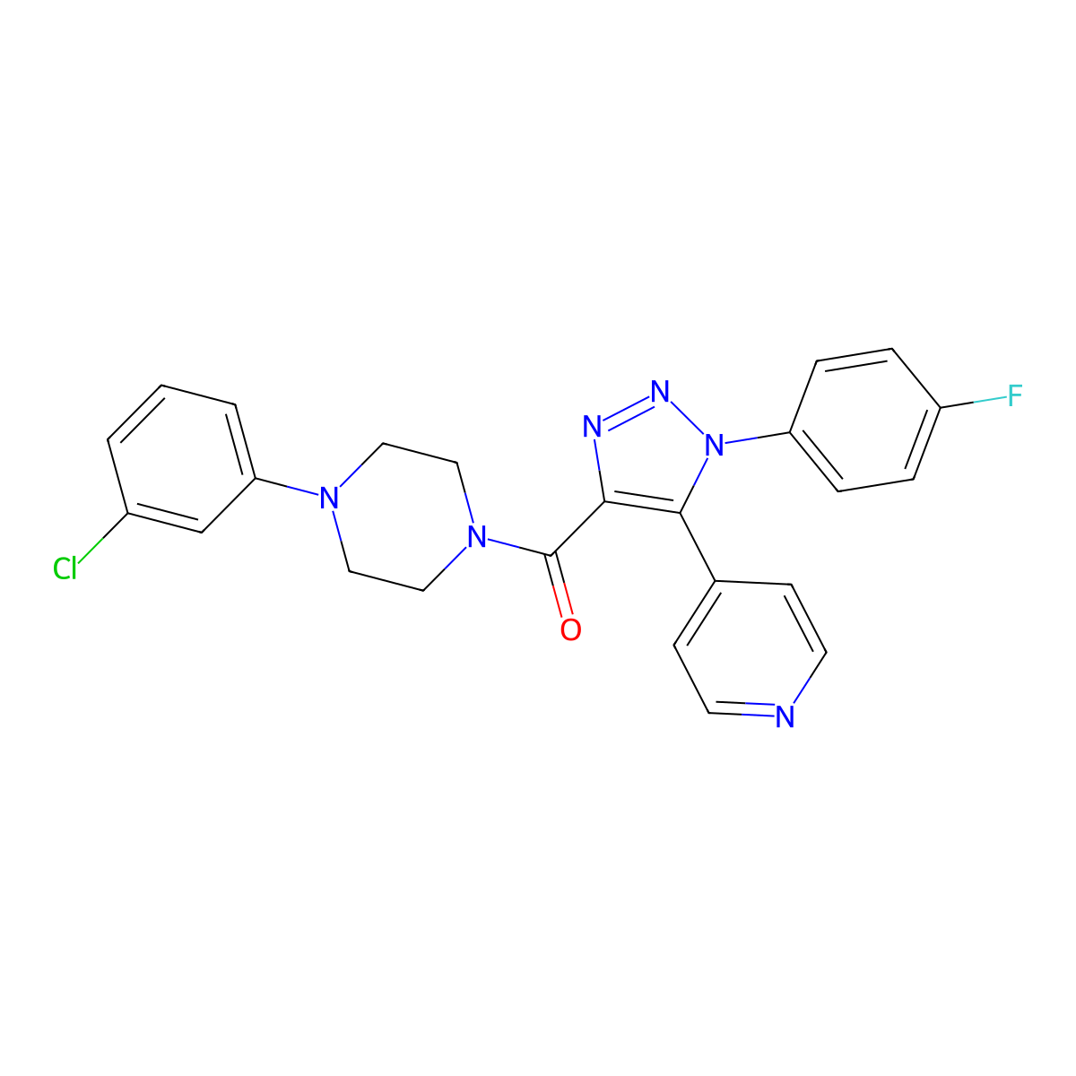 1-(3-chlorophenyl)-4-[1-(4-fluorophenyl)-5-(pyridin-4-yl)-1H-1,2,3-triazole-4-carbonyl]piperazine molecular structure, CAS 1251579-15-3
