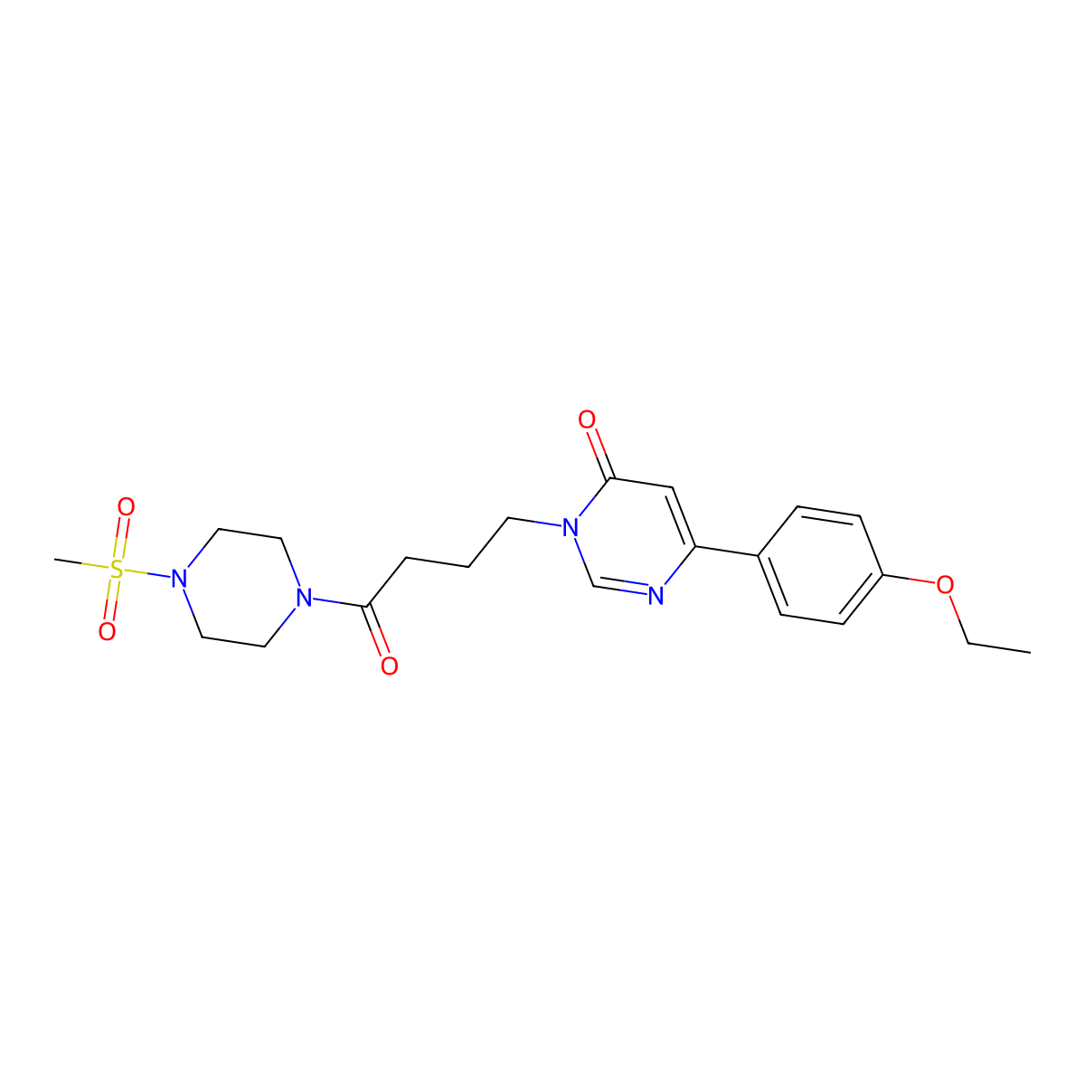 6-(4-ethoxyphenyl)-3-(4-(4-(methylsulfonyl)piperazin-1-yl)-4-oxobutyl)pyrimidin-4(3H)-one molecular structure, CAS 1251579-27-7