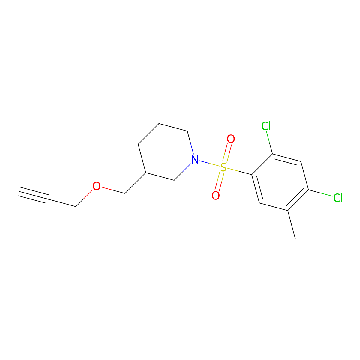 1-((2,4-Dichloro-5-methylphenyl)sulfonyl)-3-((prop-2-yn-1-yloxy)methyl)piperidine molecular structure, CAS 1251579-30-2