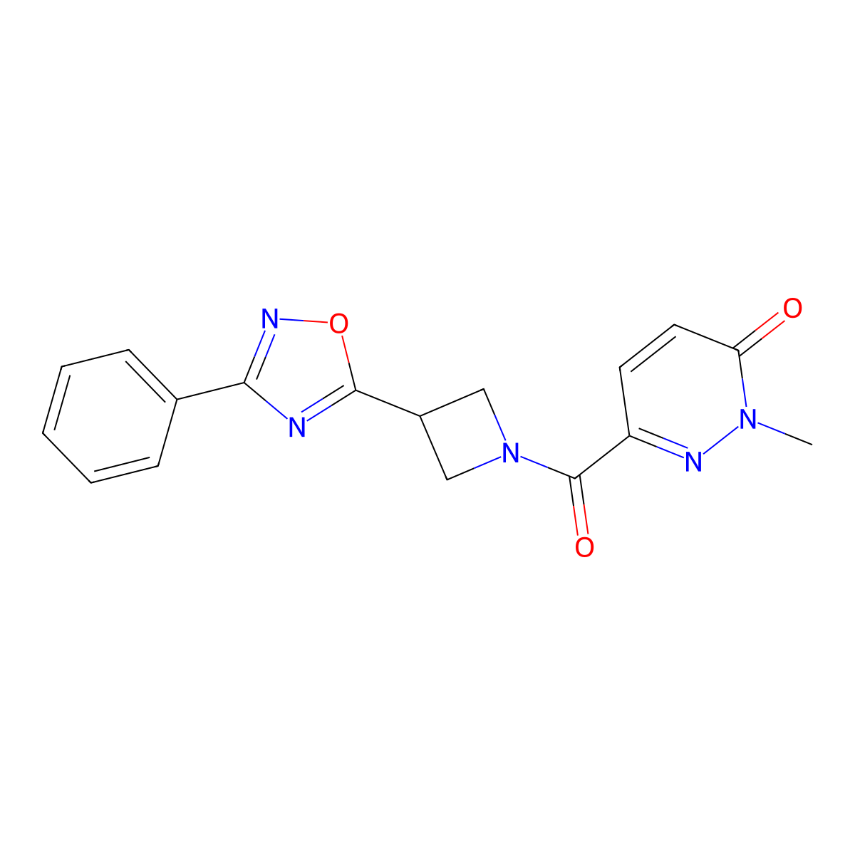 2-methyl-6-(3-(3-phenyl-1,2,4-oxadiazol-5-yl)azetidine-1-carbonyl)pyridazin-3(2H)-one molecular structure, CAS 1251579-34-6