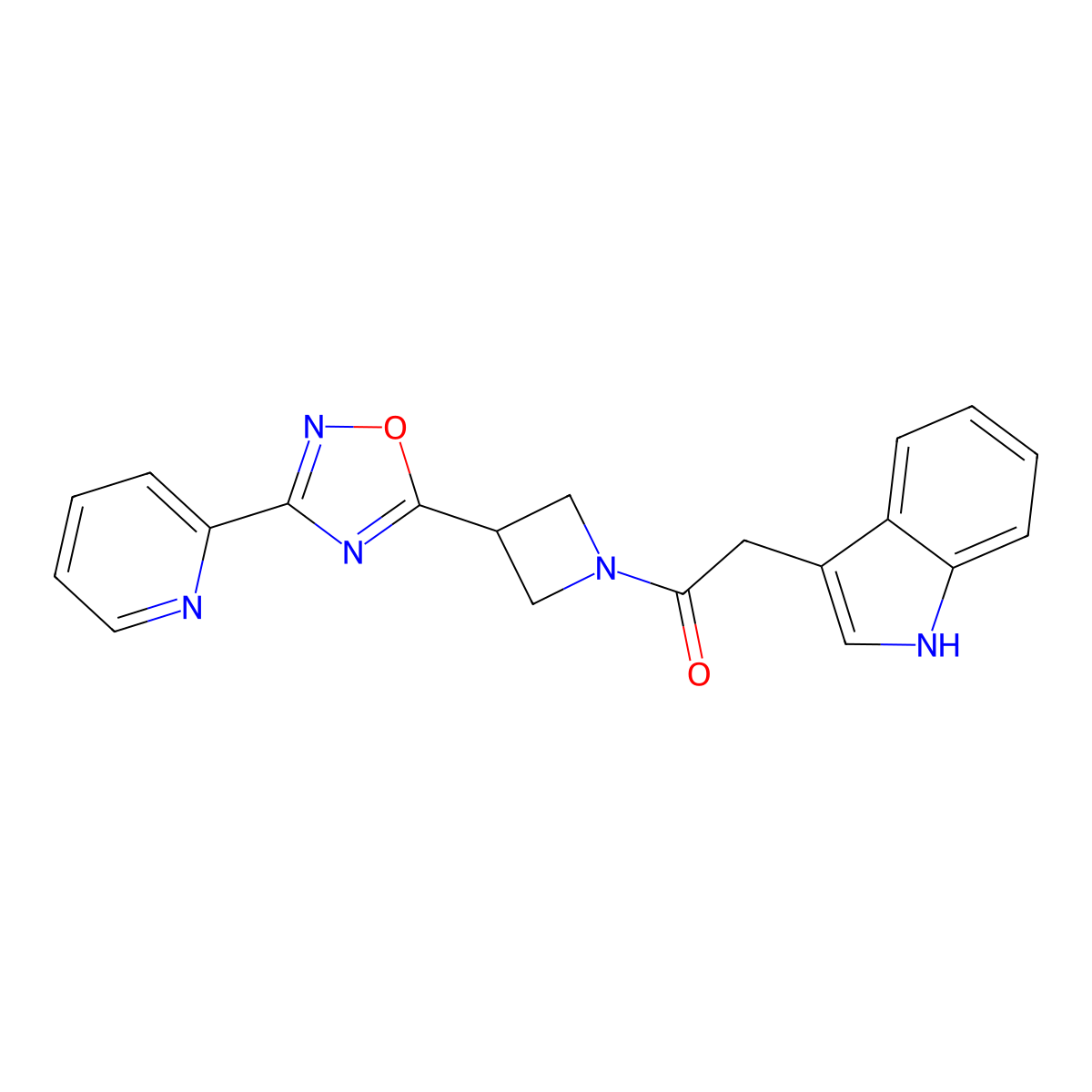 2-(1H-indol-3-yl)-1-(3-(3-(pyridin-2-yl)-1,2,4-oxadiazol-5-yl)azetidin-1-yl)ethanone molecular structure, CAS 1251579-40-4
