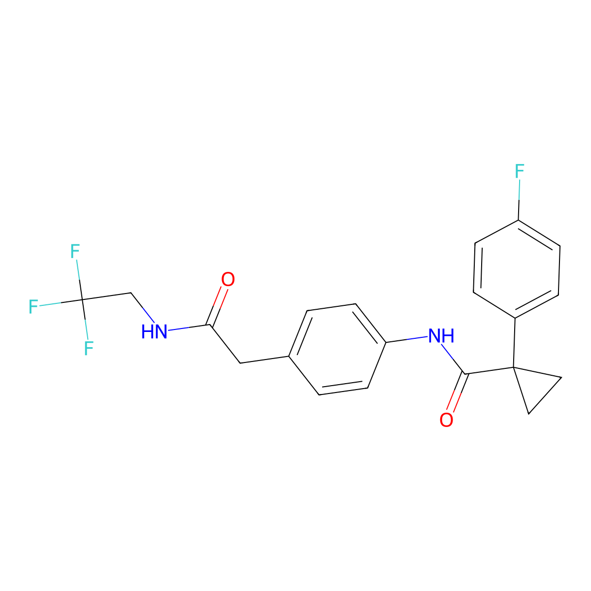 1-(4-fluorophenyl)-N-(4-(2-oxo-2-((2,2,2-trifluoroethyl)amino)ethyl)phenyl)cyclopropanecarboxamide molecular structure, CAS 1251579-41-5