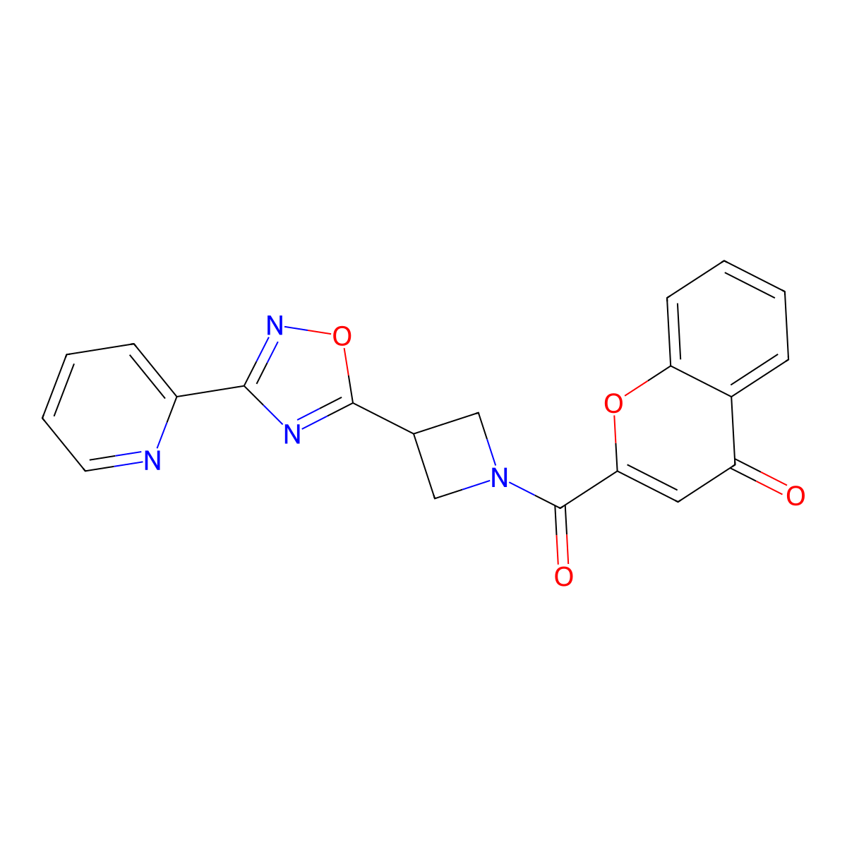 2-(3-(3-(pyridin-2-yl)-1,2,4-oxadiazol-5-yl)azetidine-1-carbonyl)-4H-chromen-4-one molecular structure, CAS 1251579-44-8