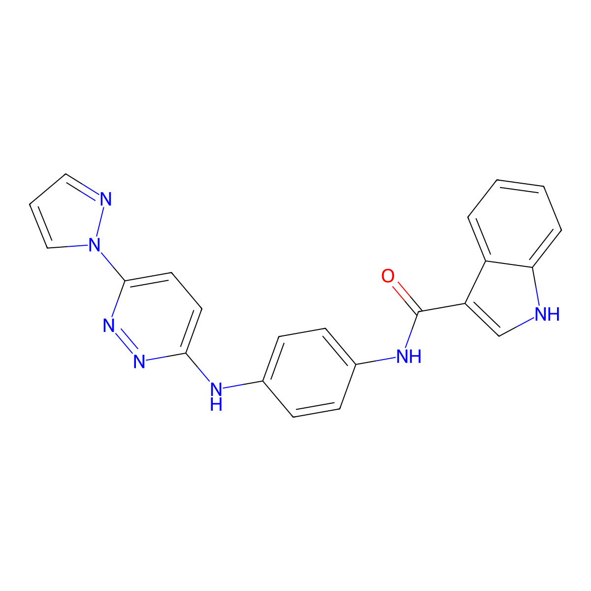 N-(4-{[6-(1H-pyrazol-1-yl)pyridazin-3-yl]amino}phenyl)-1H-indole-3-carboxamide molecular structure, CAS 1251579-45-9