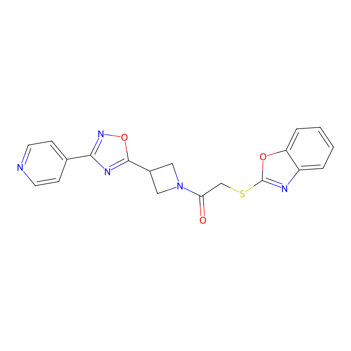 2-(Benzo[d]oxazol-2-ylthio)-1-(3-(3-(pyridin-4-yl)-1,2,4-oxadiazol-5-yl)azetidin-1-yl)ethanone molecular structure, CAS 1251579-48-2