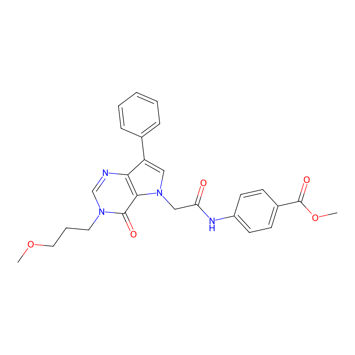 methyl 4-({[3-(3-methoxypropyl)-4-oxo-7-phenyl-3,4-dihydro-5H-pyrrolo[3,2-d]pyrimidin-5-yl]acetyl}amino)benzoate molecular structure, CAS 1251579-50-6