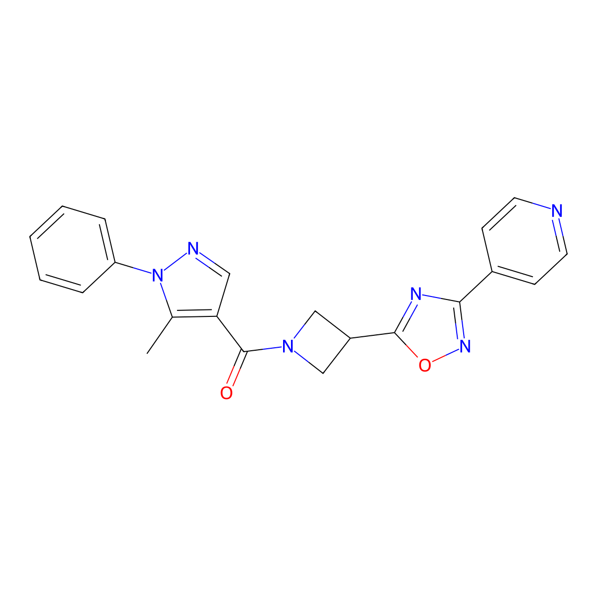 (5-methyl-1-phenyl-1H-pyrazol-4-yl)(3-(3-(pyridin-4-yl)-1,2,4-oxadiazol-5-yl)azetidin-1-yl)methanone molecular structure, CAS 1251579-51-7