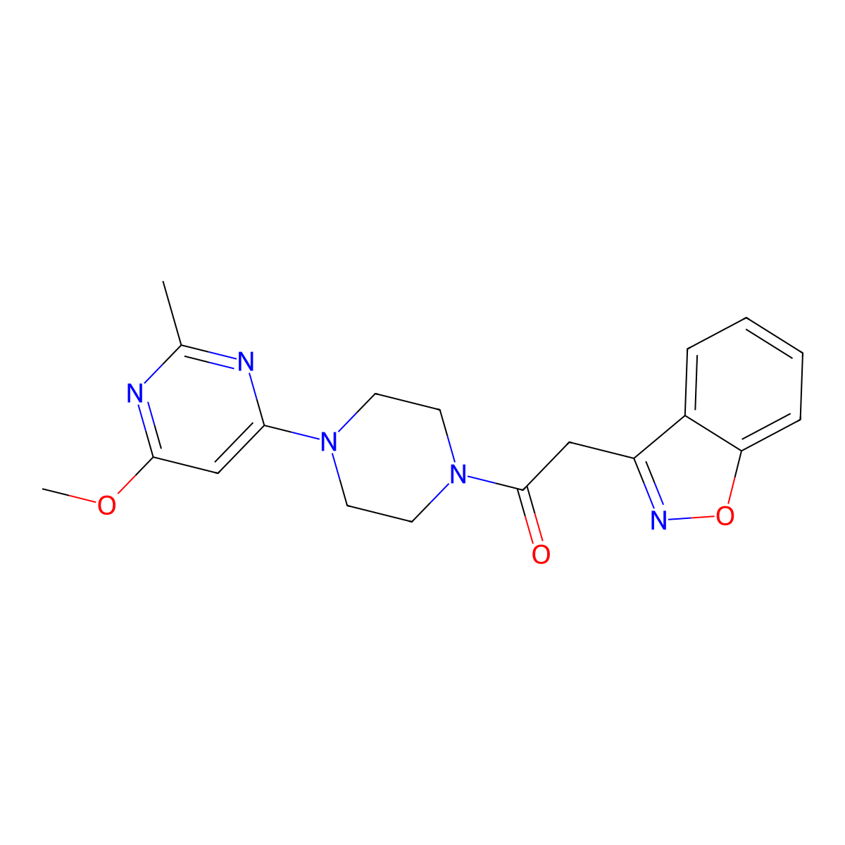 2-(Benzo[d]isoxazol-3-yl)-1-(4-(6-methoxy-2-methylpyrimidin-4-yl)piperazin-1-yl)ethanone molecular structure, CAS 1251579-53-9
