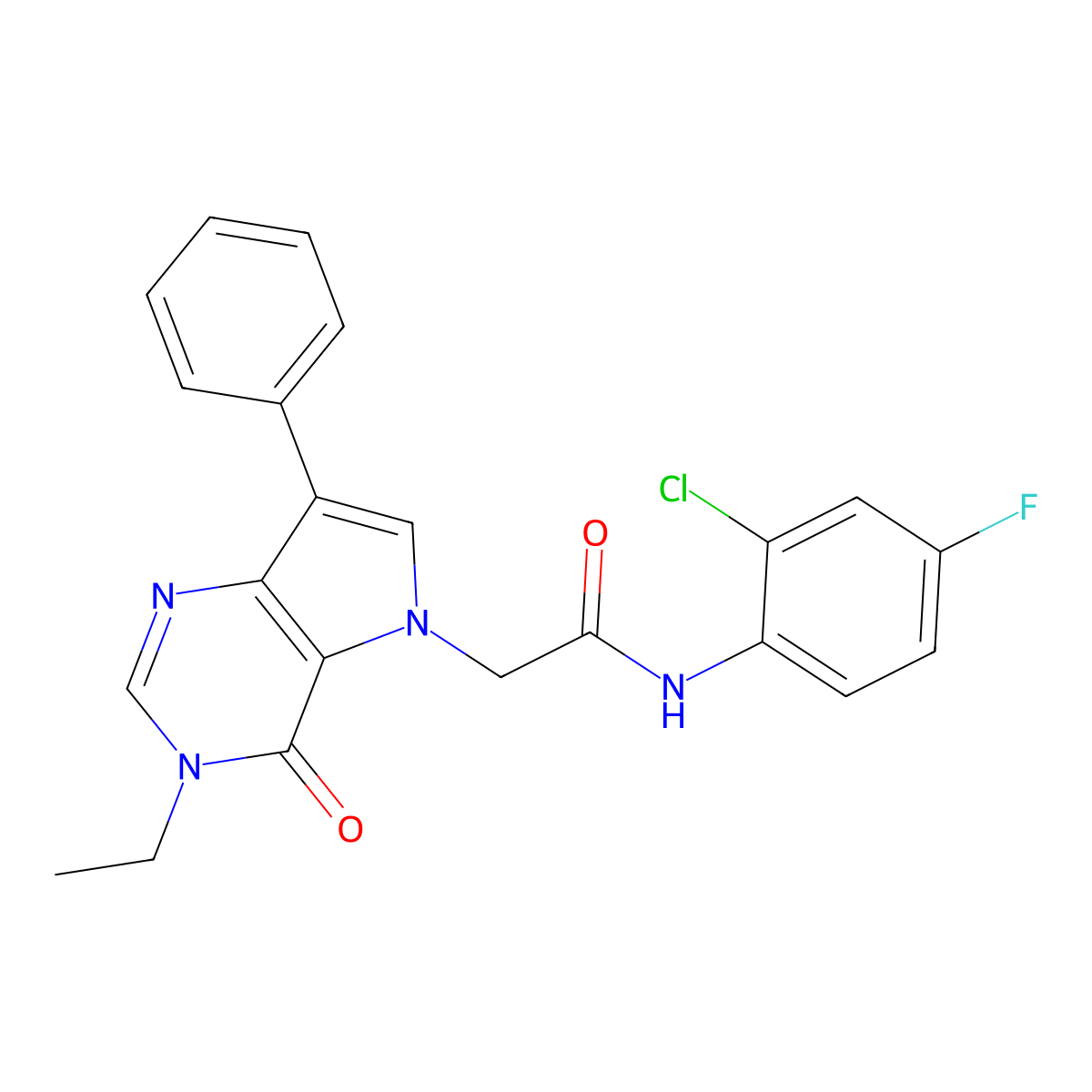 N-(2-chloro-4-fluorophenyl)-2-(3-ethyl-4-oxo-7-phenyl-3,4-dihydro-5H-pyrrolo[3,2-d]pyrimidin-5-yl)acetamide molecular structure, CAS 1251579-89-1