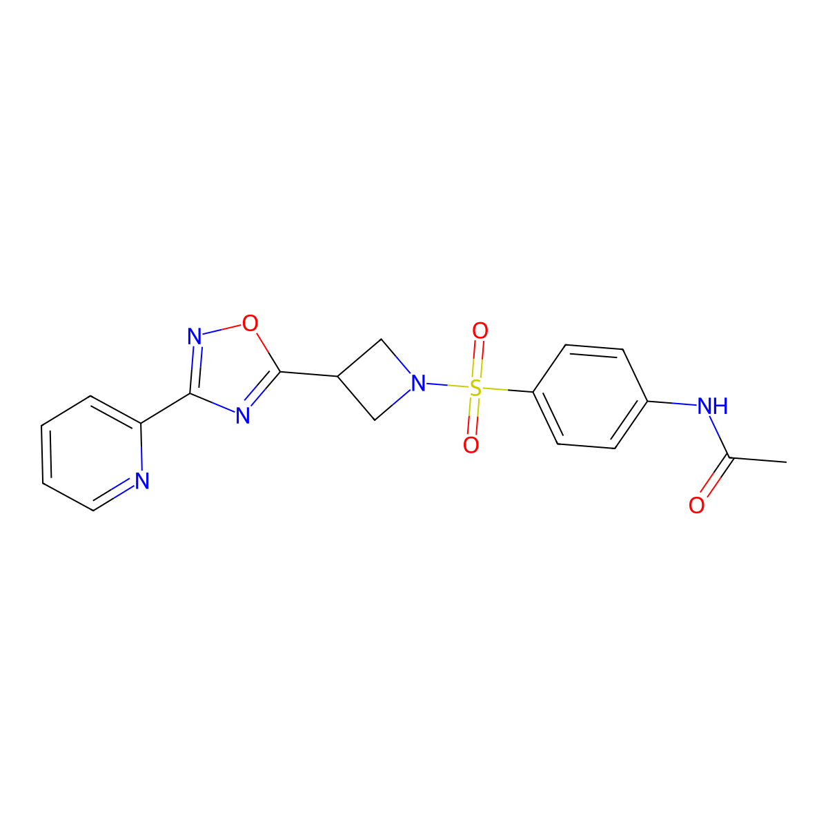 N-(4-((3-(3-(pyridin-2-yl)-1,2,4-oxadiazol-5-yl)azetidin-1-yl)sulfonyl)phenyl)acetamide molecular structure, CAS 1251579-90-4