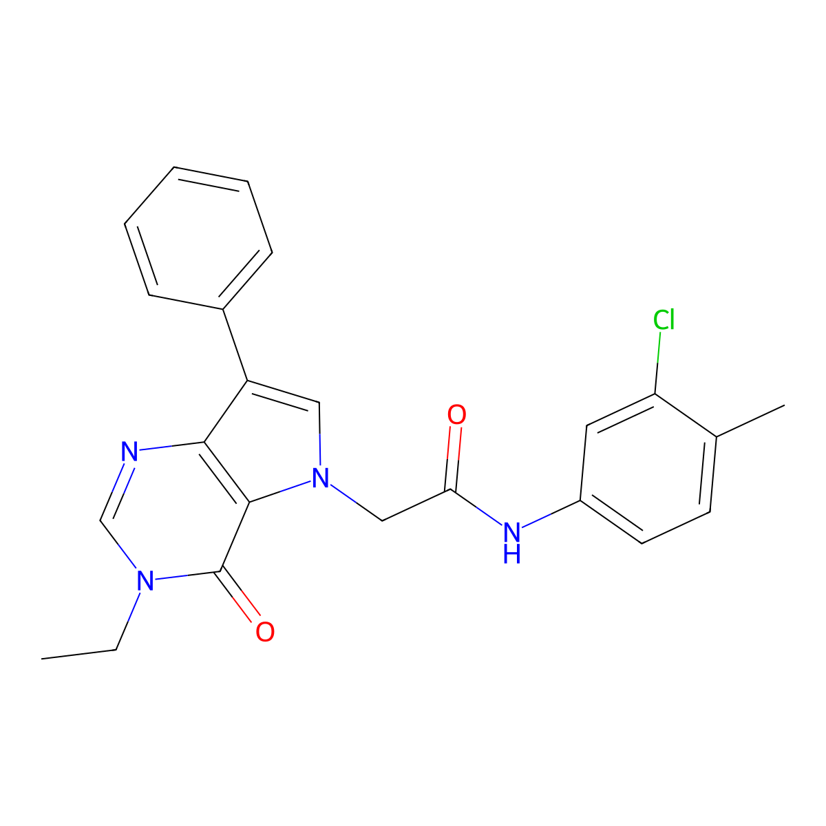 N-(3-chloro-4-methylphenyl)-2-(3-ethyl-4-oxo-7-phenyl-3,4-dihydro-5H-pyrrolo[3,2-d]pyrimidin-5-yl)acetamide molecular structure, CAS 1251579-92-6