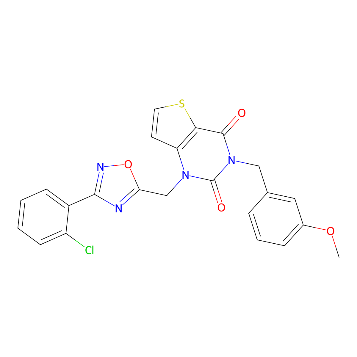 1-{[3-(2-chlorophenyl)-1,2,4-oxadiazol-5-yl]methyl}-3-[(3-methoxyphenyl)methyl]-1H,2H,3H,4H-thieno[3,2-d]pyrimidine-2,4-dione molecular structure, CAS 1251579-97-1