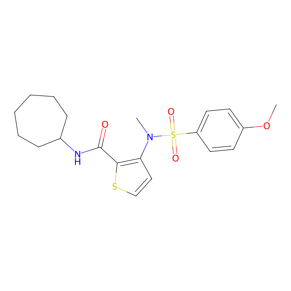 N-cycloheptyl-3-{[(4-methoxyphenyl)sulfonyl](methyl)amino}thiophene-2-carboxamide molecular structure, CAS 1251580-04-7