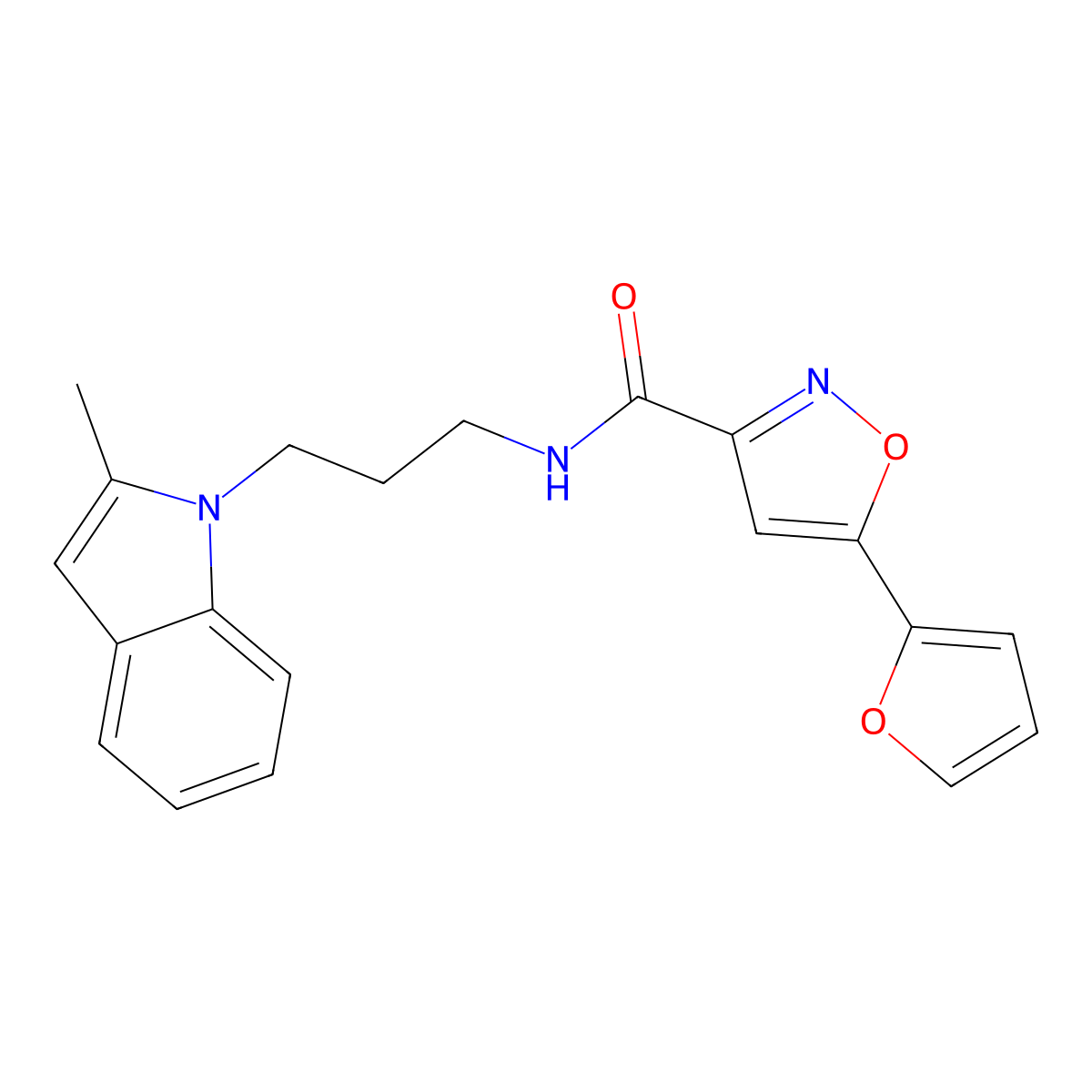 5-(furan-2-yl)-N-(3-(2-methyl-1H-indol-1-yl)propyl)isoxazole-3-carboxamide molecular structure, CAS 1251580-09-2