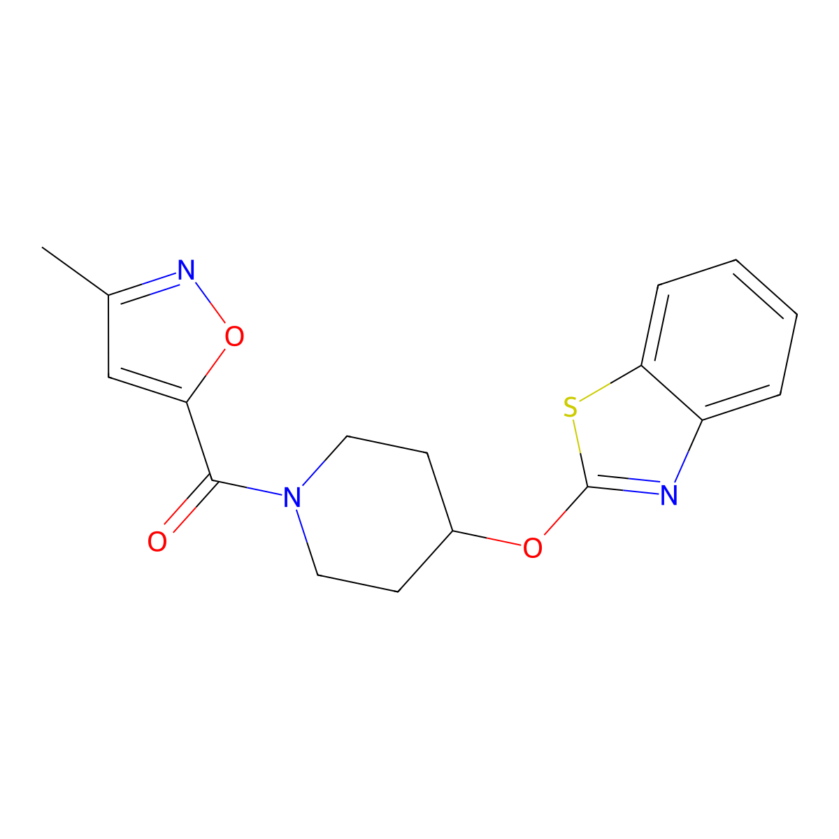 (4-(Benzo[d]thiazol-2-yloxy)piperidin-1-yl)(3-methylisoxazol-5-yl)methanone molecular structure, CAS 1251580-12-7