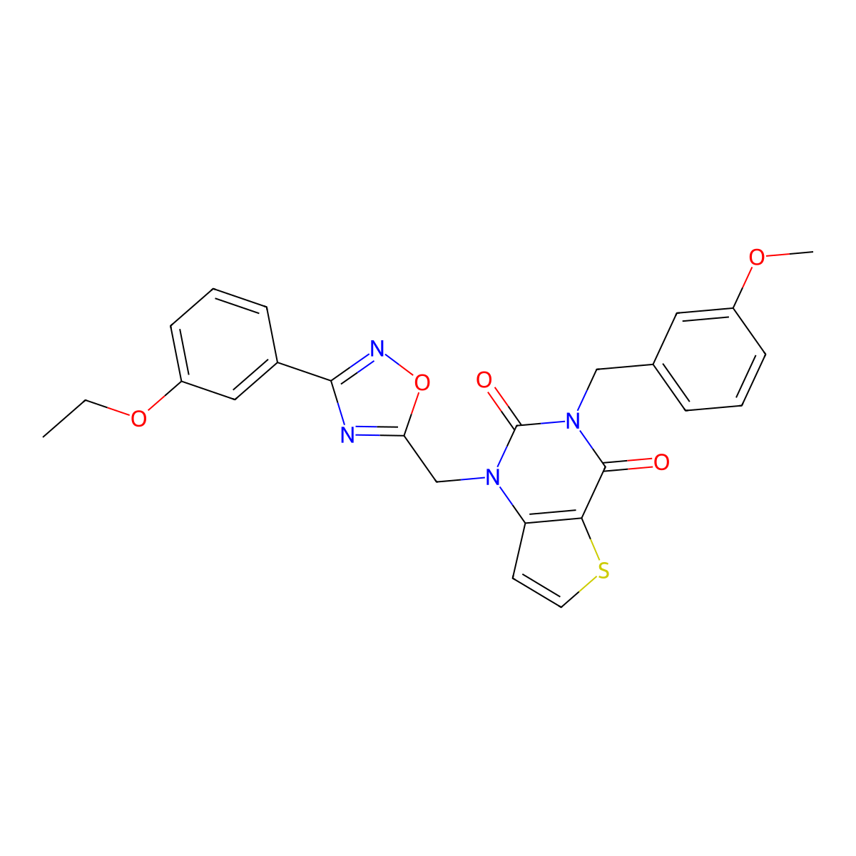 1-{[3-(3-ethoxyphenyl)-1,2,4-oxadiazol-5-yl]methyl}-3-[(3-methoxyphenyl)methyl]-1H,2H,3H,4H-thieno[3,2-d]pyrimidine-2,4-dione molecular structure, CAS 1251580-14-9