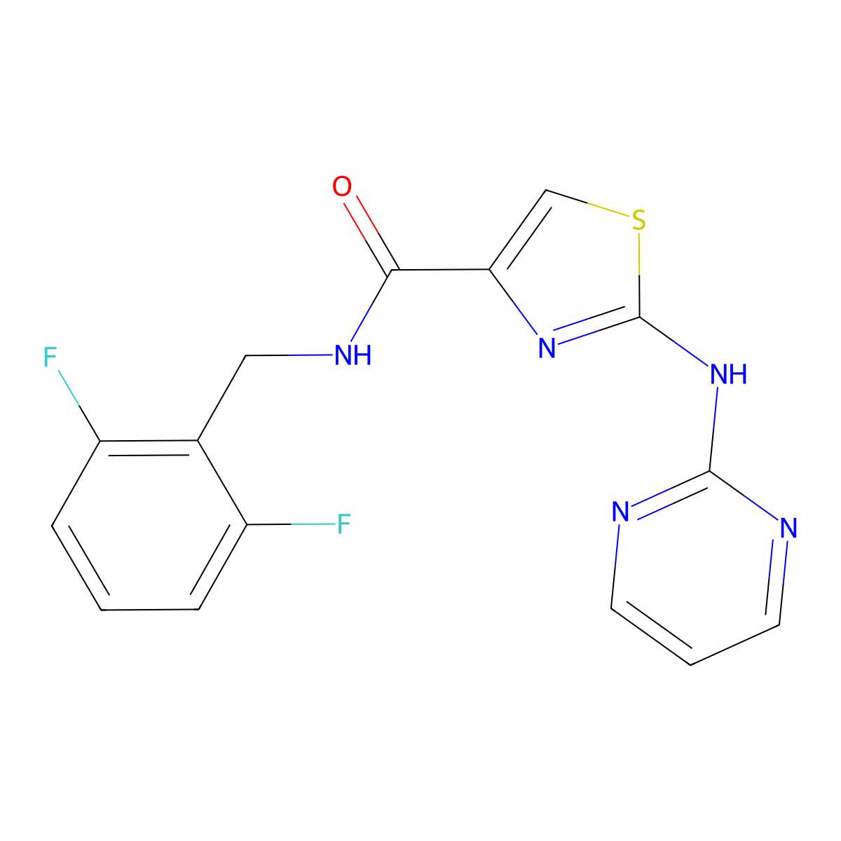 N-(2,6-difluorobenzyl)-2-(pyrimidin-2-ylamino)thiazole-4-carboxamide molecular structure, CAS 1251580-19-4