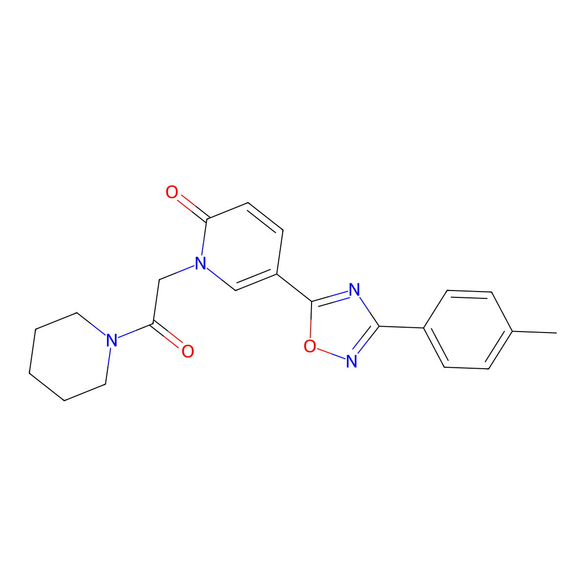 1-(2-oxo-2-(piperidin-1-yl)ethyl)-5-(3-(p-tolyl)-1,2,4-oxadiazol-5-yl)pyridin-2(1H)-one molecular structure, CAS 1251580-21-8