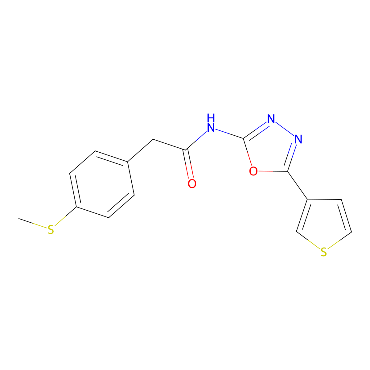 2-(4-(methylthio)phenyl)-N-(5-(thiophen-3-yl)-1,3,4-oxadiazol-2-yl)acetamide molecular structure, CAS 1251580-23-0