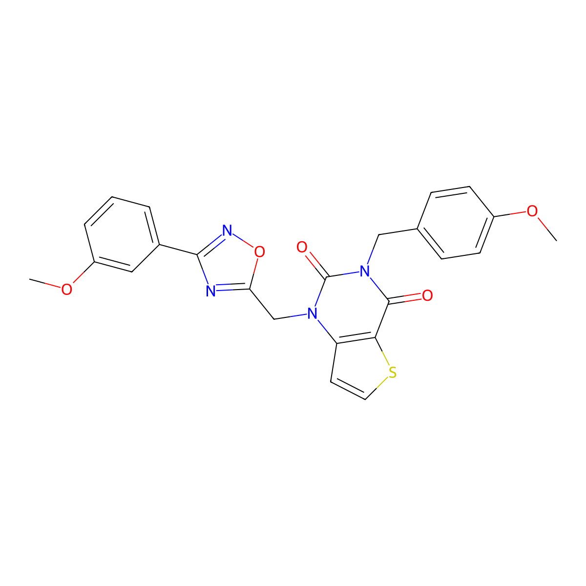 1-{[3-(3-methoxyphenyl)-1,2,4-oxadiazol-5-yl]methyl}-3-[(4-methoxyphenyl)methyl]-1H,2H,3H,4H-thieno[3,2-d]pyrimidine-2,4-dione molecular structure, CAS 1251580-24-1