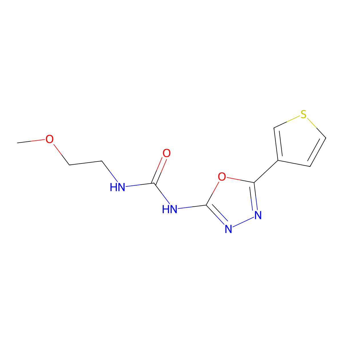 1-(2-Methoxyethyl)-3-(5-(thiophen-3-yl)-1,3,4-oxadiazol-2-yl)urea molecular structure, CAS 1251580-29-6