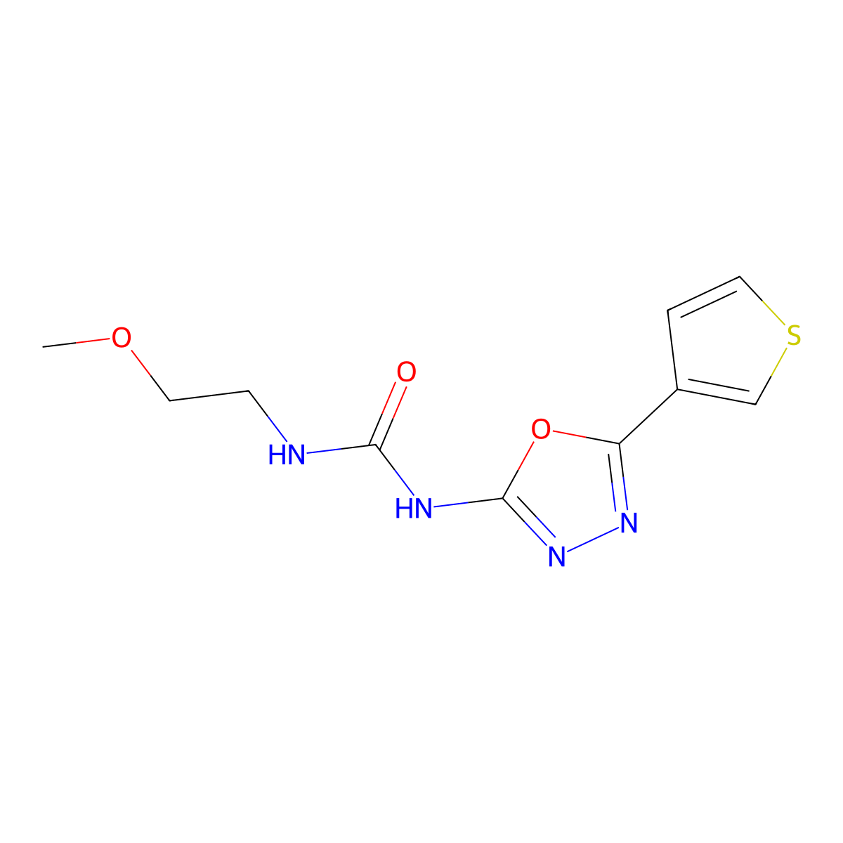 1-(2-Methoxyethyl)-3-(5-(thiophen-3-yl)-1,3,4-oxadiazol-2-yl)urea molecular structure, CAS 1251580-29-6
