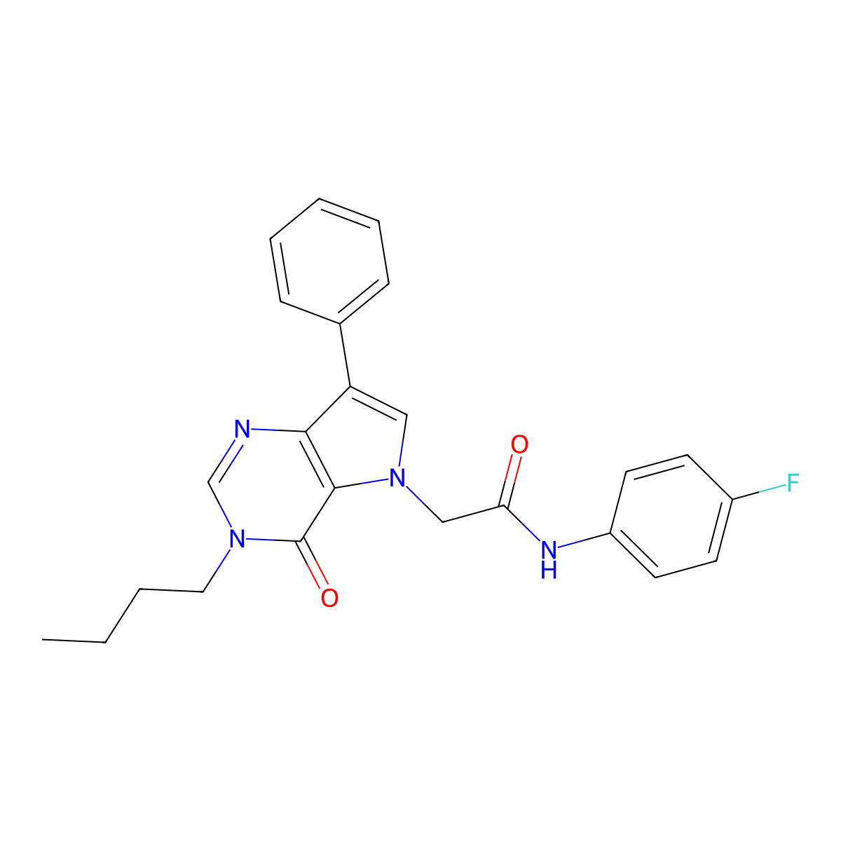 2-(3-butyl-4-oxo-7-phenyl-3,4-dihydro-5H-pyrrolo[3,2-d]pyrimidin-5-yl)-N-(4-fluorophenyl)acetamide molecular structure, CAS 1251580-35-4