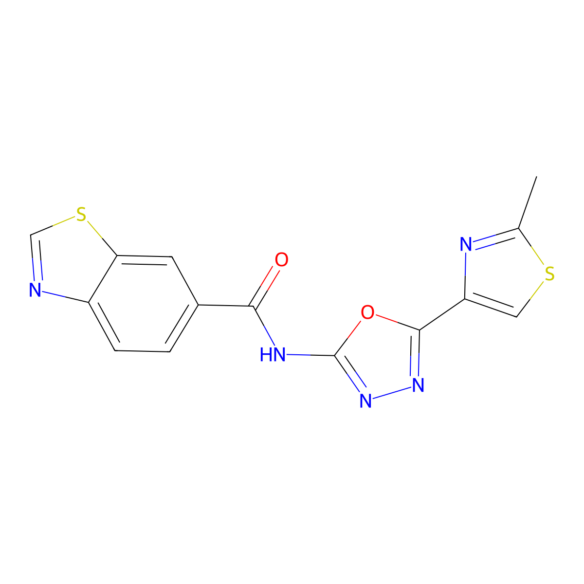 N-(5-(2-methylthiazol-4-yl)-1,3,4-oxadiazol-2-yl)benzo[d]thiazole-6-carboxamide molecular structure, CAS 1251580-36-5