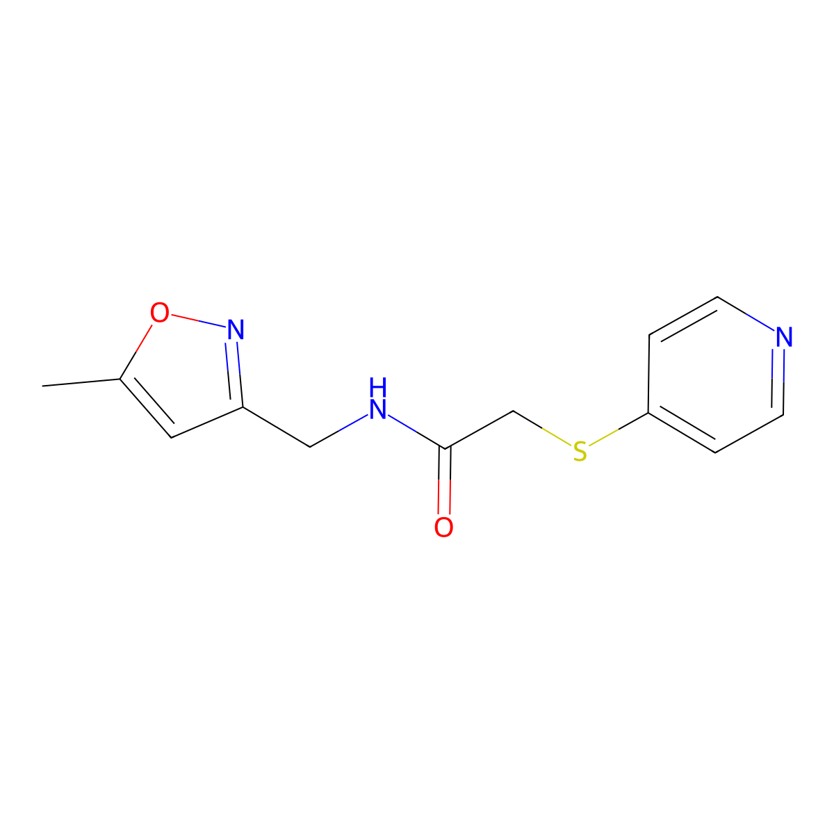N-((5-methylisoxazol-3-yl)methyl)-2-(pyridin-4-ylthio)acetamide molecular structure, CAS 1251580-37-6