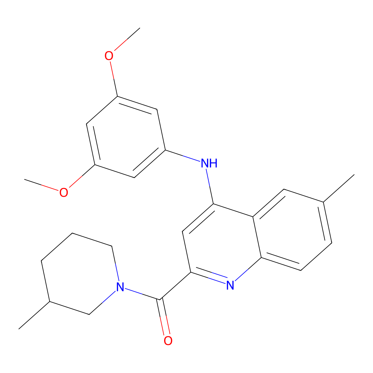 (4-((3,5-Dimethoxyphenyl)amino)-6-methylquinolin-2-yl)(3-methylpiperidin-1-yl)methanone molecular structure, CAS 1251580-43-4