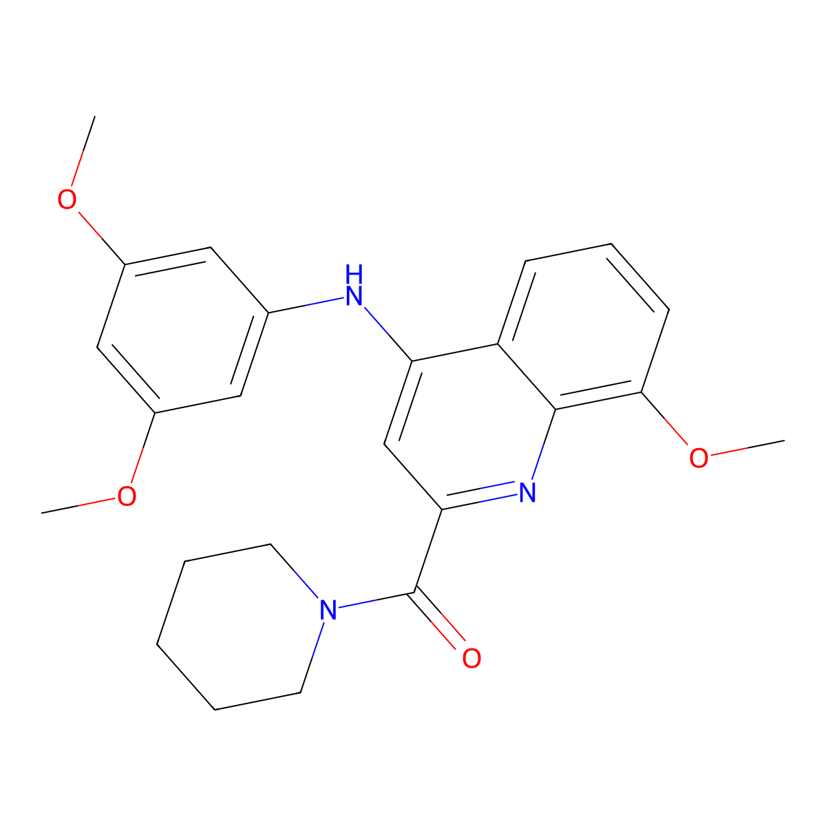 N-(3,5-dimethoxyphenyl)-8-methoxy-2-(piperidine-1-carbonyl)quinolin-4-amine molecular structure, CAS 1251580-48-9