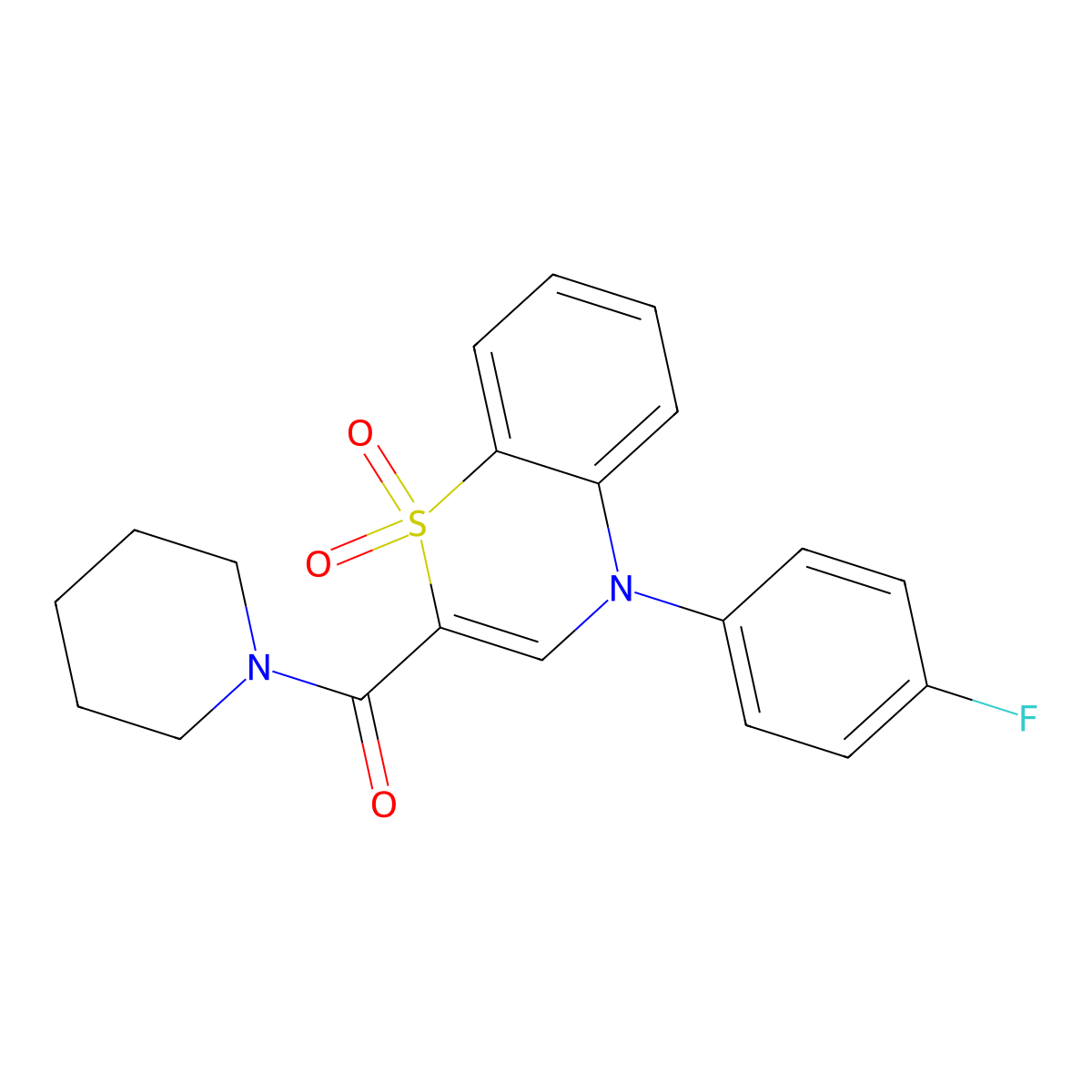 (4-(4-fluorophenyl)-1,1-dioxido-4H-benzo[b][1,4]thiazin-2-yl)(piperidin-1-yl)methanone molecular structure, CAS 1251580-54-7