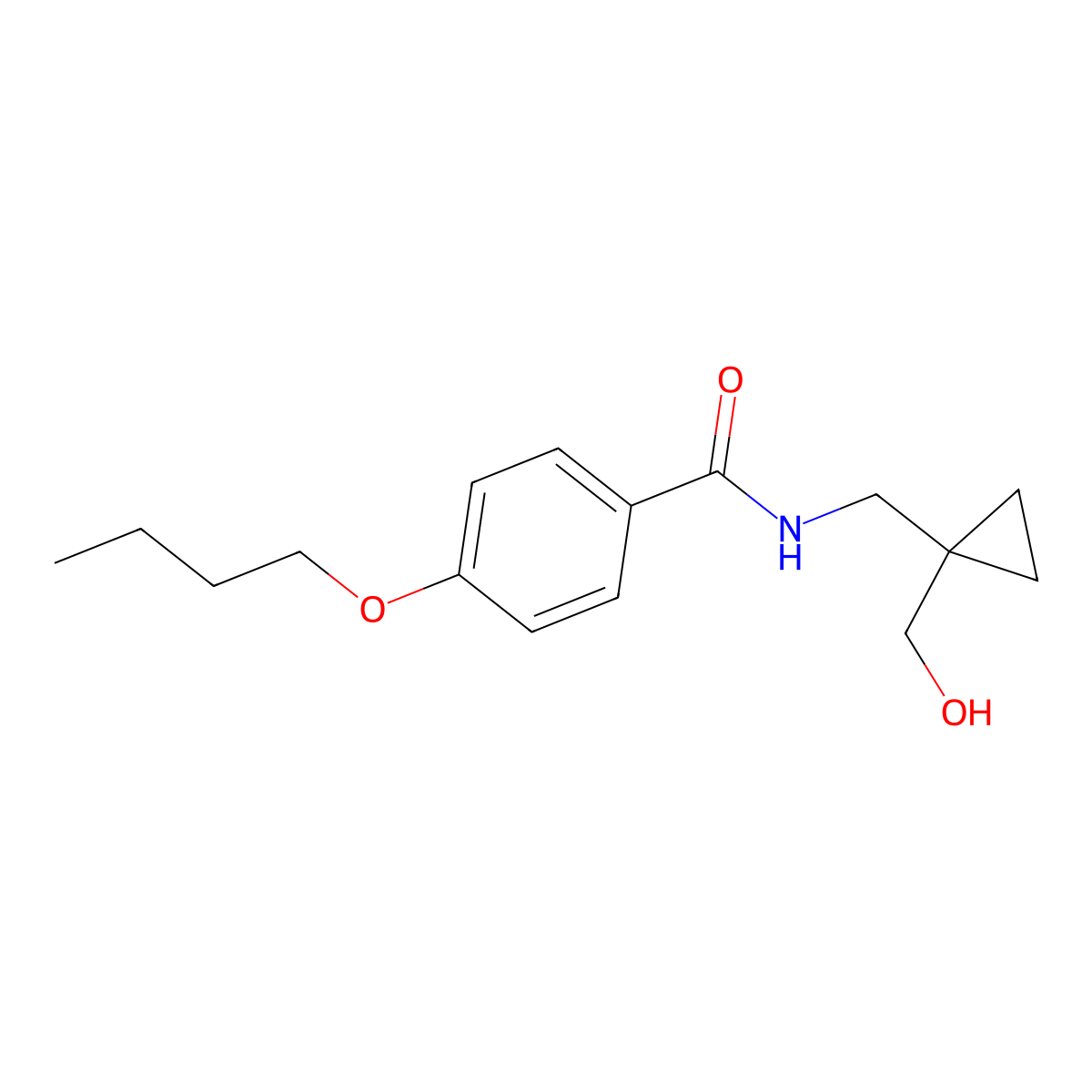 4-butoxy-N-((1-(hydroxymethyl)cyclopropyl)methyl)benzamide molecular structure, CAS 1251580-55-8
